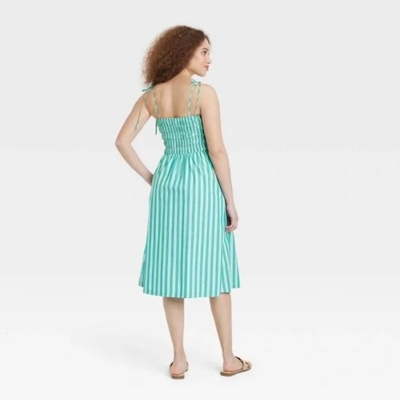 Women's Midi Smocked Sundress - A New Day Green Striped - Picture 3 of 3